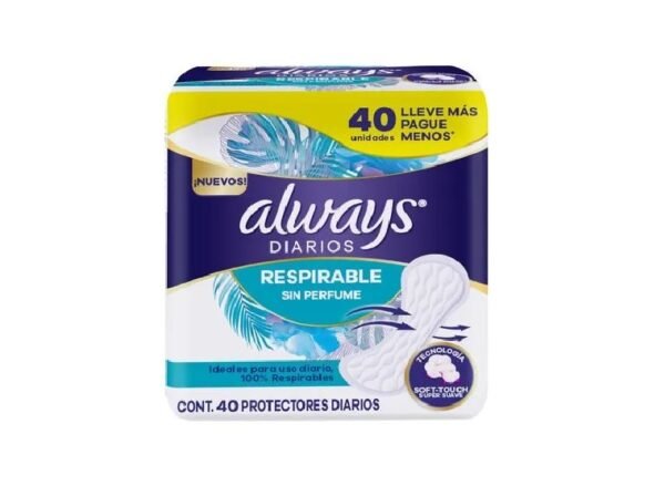 Always Diarios Plus Respirable Sin Perfume x40