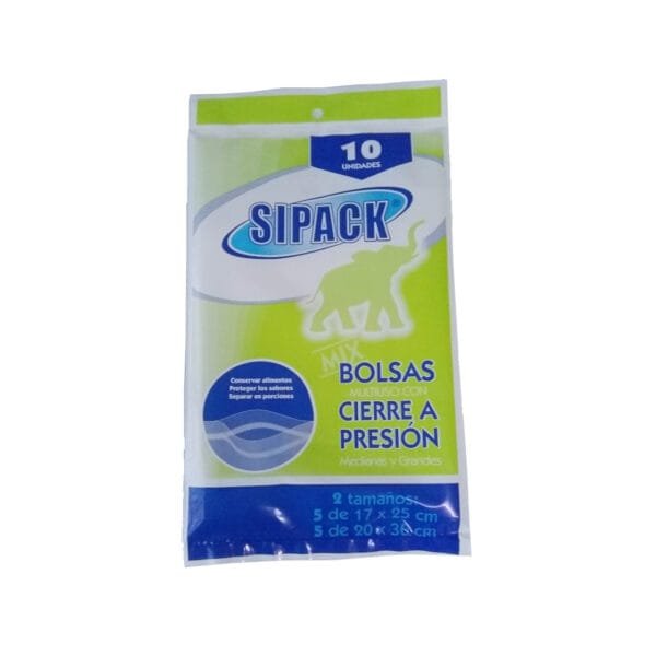 Sipack Mix Bolsas Multiuso Cierre a Presión 17x25 y 20x30 cm Pack x10