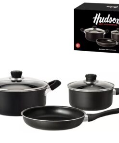 Bateria De Aluminio Hudson-Set Ollas/Cacerolas Y Sarten 5 Pzs - Color Negro