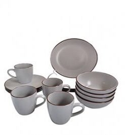 Vajilla de Porcelana Gris con Borde Set x16