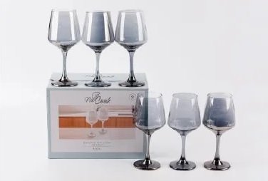 Copa de Vino Cuadrada Transparente Negro Set x6