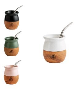 Mate Quechua Cerámica y Madera con Bombilla