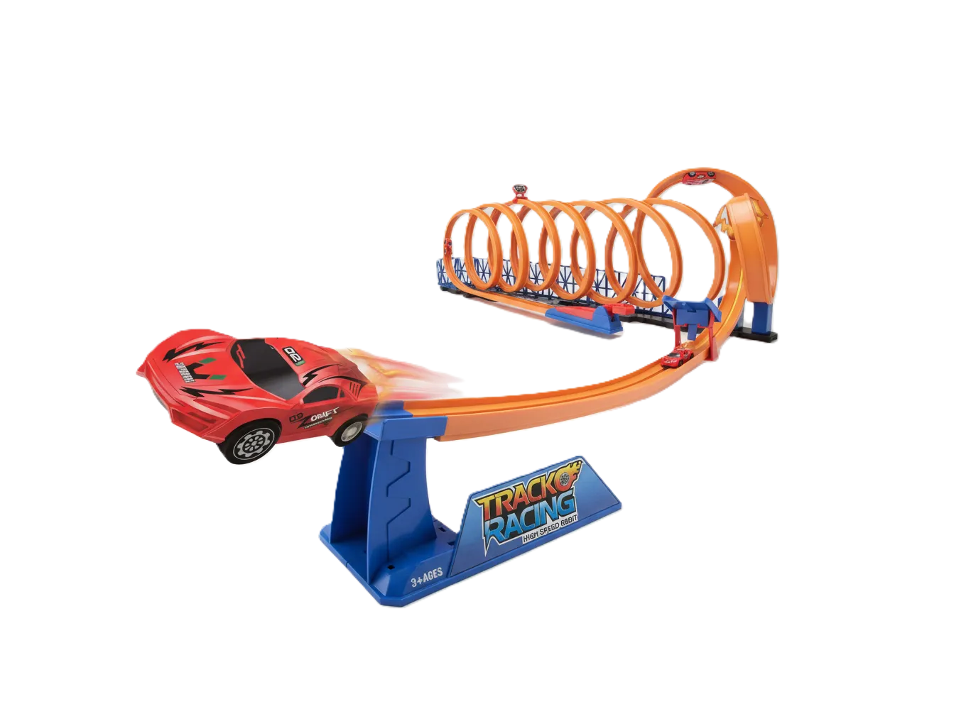 Track Racing Pista 360° Con 7 Rulos Y 30 Piezas Naranja