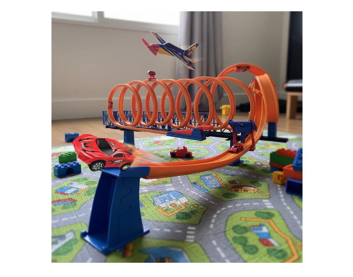 Track Racing Pista 360° Con 7 Rulos Y 30 Piezas Naranja - Imagen 2
