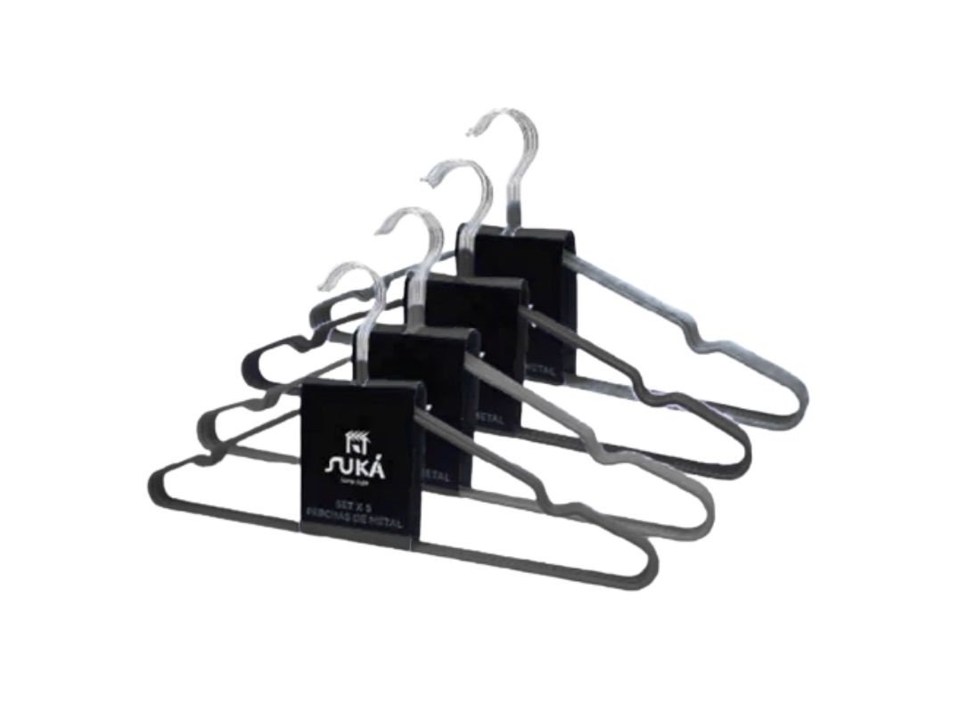 Perchas Negras Suká Metal pack x5