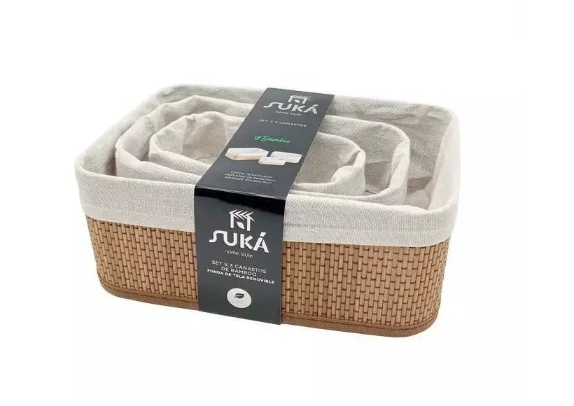 Set x3 Canastos de Bamboo Rectangular Suká