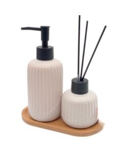 Set de Baño Jabonera + Difusor + Bandeja de Bamboo