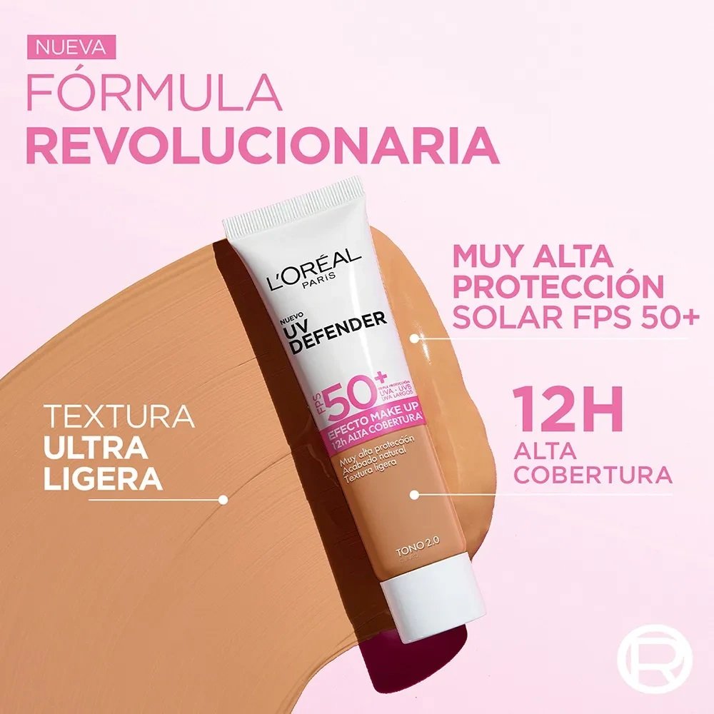 Loreal Paris Dermo Exp Uv Defender Efecto Make Up fps50 Tono 4.0 x 30 gr - Imagen 2